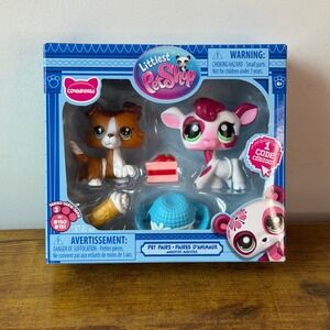 New Littlest Pet Shop LPS 150 151 Collie Dog Cow Pairs Cowabunga w Accessories
